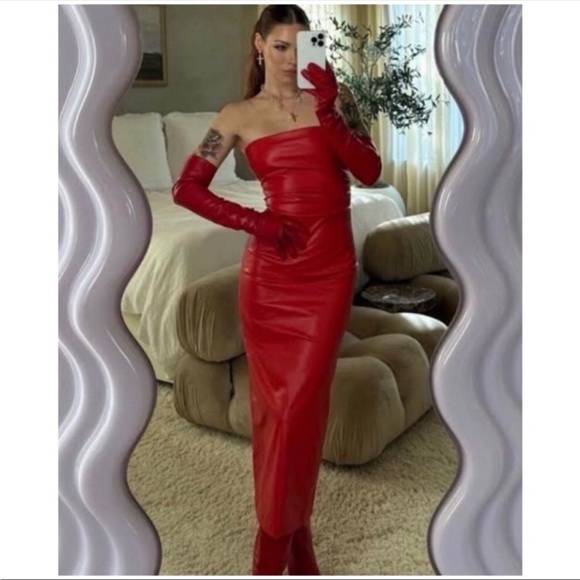 NWT Zara Red Faux Leather Strapless Midi Dress Xsmall - Picture 14 of 16
